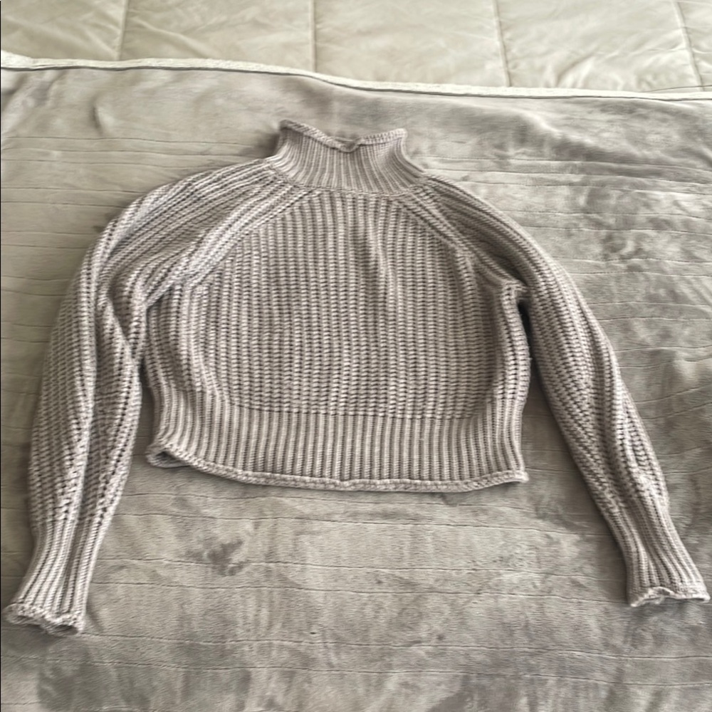RD Style Gray Cowl Neck Sweater with Ribbed Texture